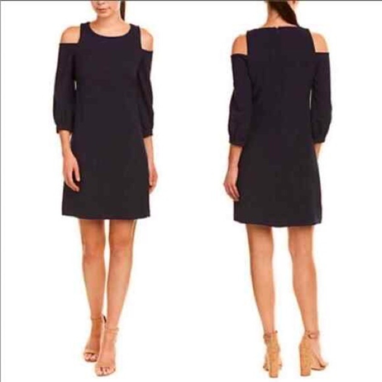 Eliza J. Black Crepe Cold Shoulder Shift Mini Dress Sz 4 Nwt